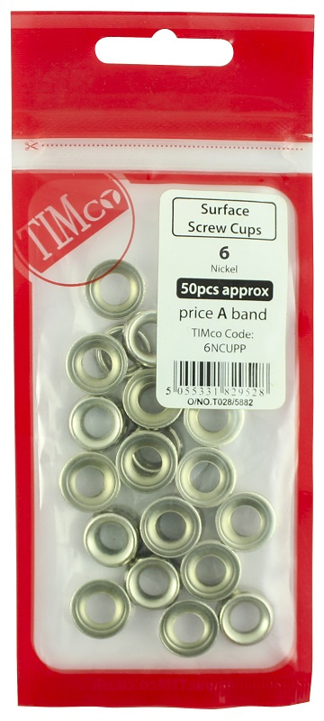NO6 BRASS SURFACE SCREW CUPS NICKEL PLATED (60 PER PACK) NO6 BRASS SURFACE SCREW CUPS NICKEL PLATED (60 PER PACK)