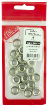 NO6 BRASS SURFACE SCREW CUPS NICKEL PLATED (60 PER PACK)